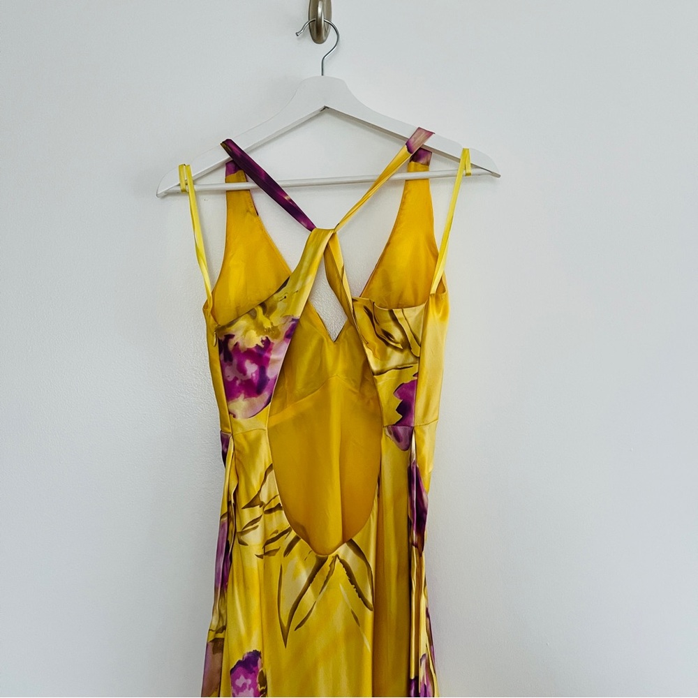 Cache Vintage Yellow Purple Floral Cutout Maxi Dress Size 6 Y2K - Picture 5 of 9